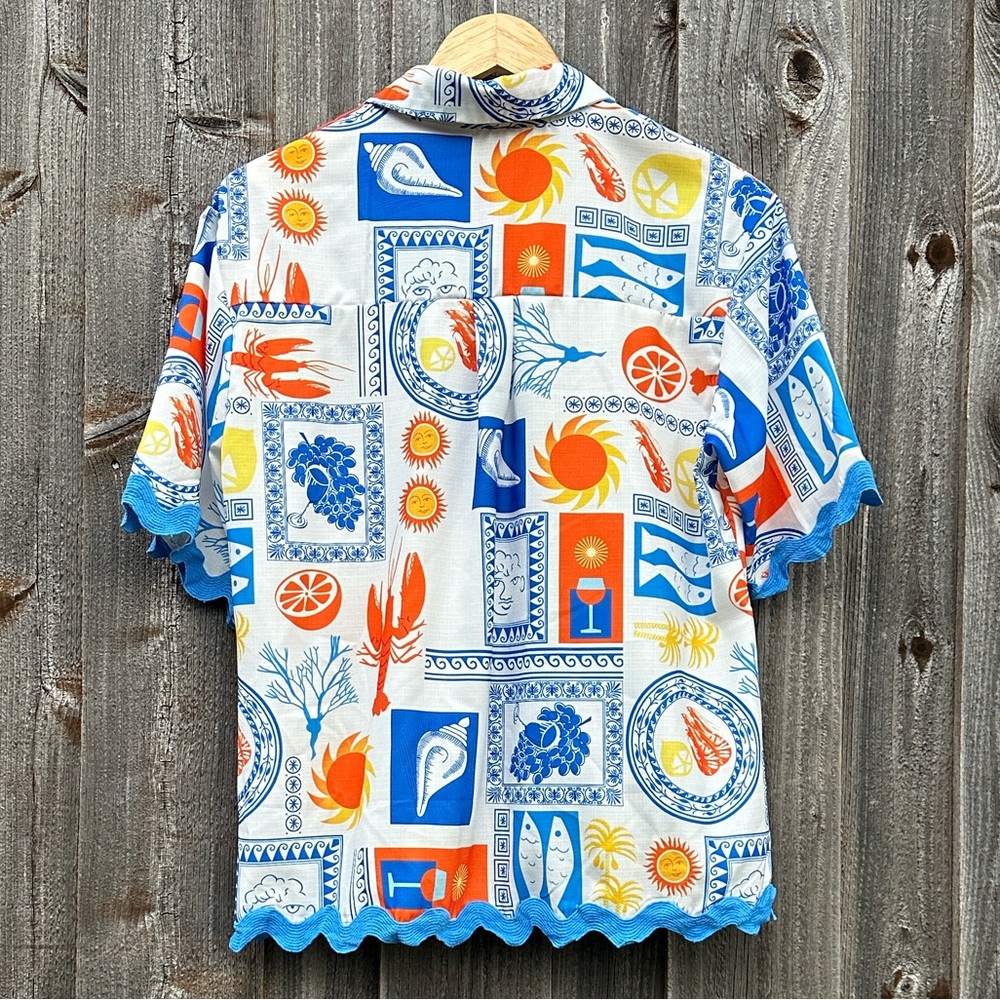 Contrast Sleeve Nautical Print Shirt EUC - Picture 7 of 8